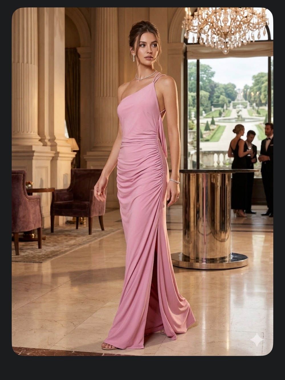 Katie May Blush Pink One-Shoulder Evening Gown